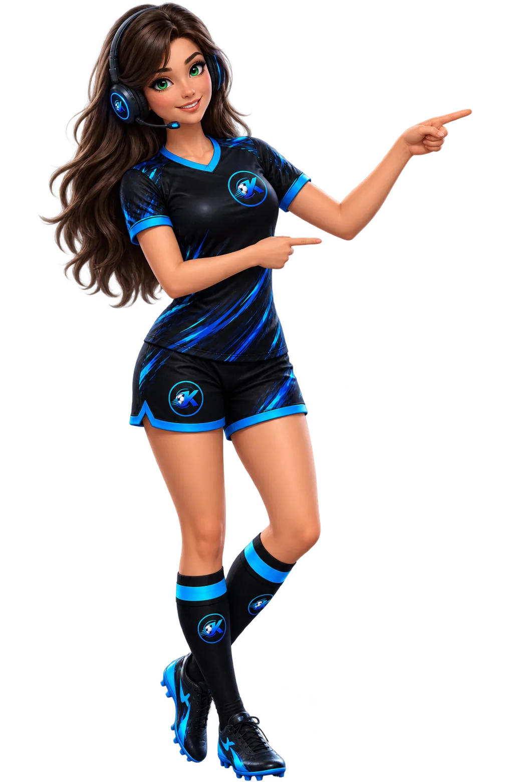 Luna, die Assistentin von KickScope, im KickScope-Trikot