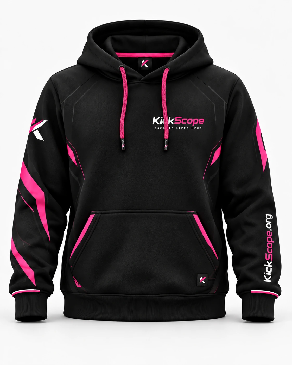 KickScope E-Sport Hoodie – Schwarz-Pink - Vorderansicht