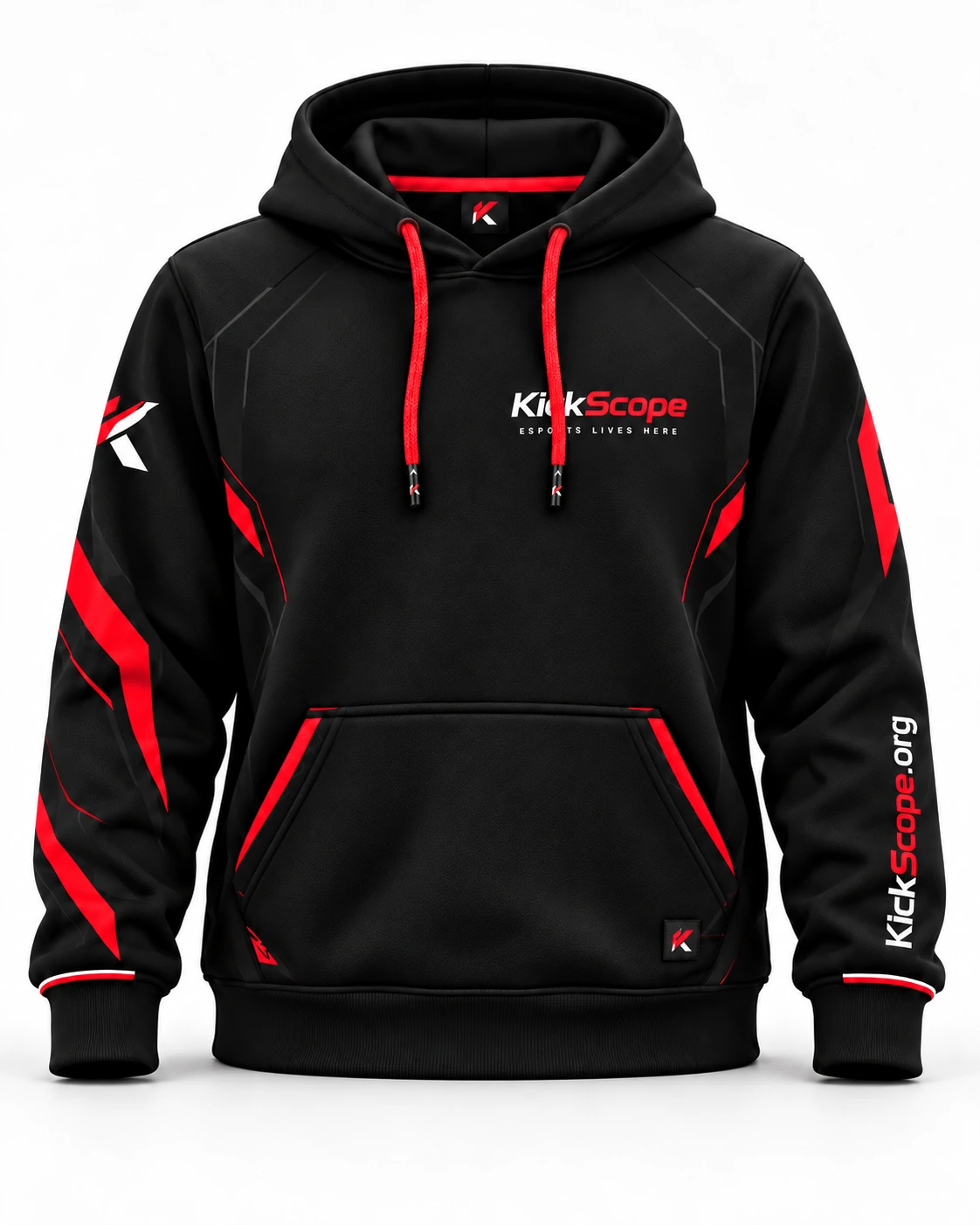 KickScope E-Sport Hoodie – Schwarz-Rot - Vorderansicht