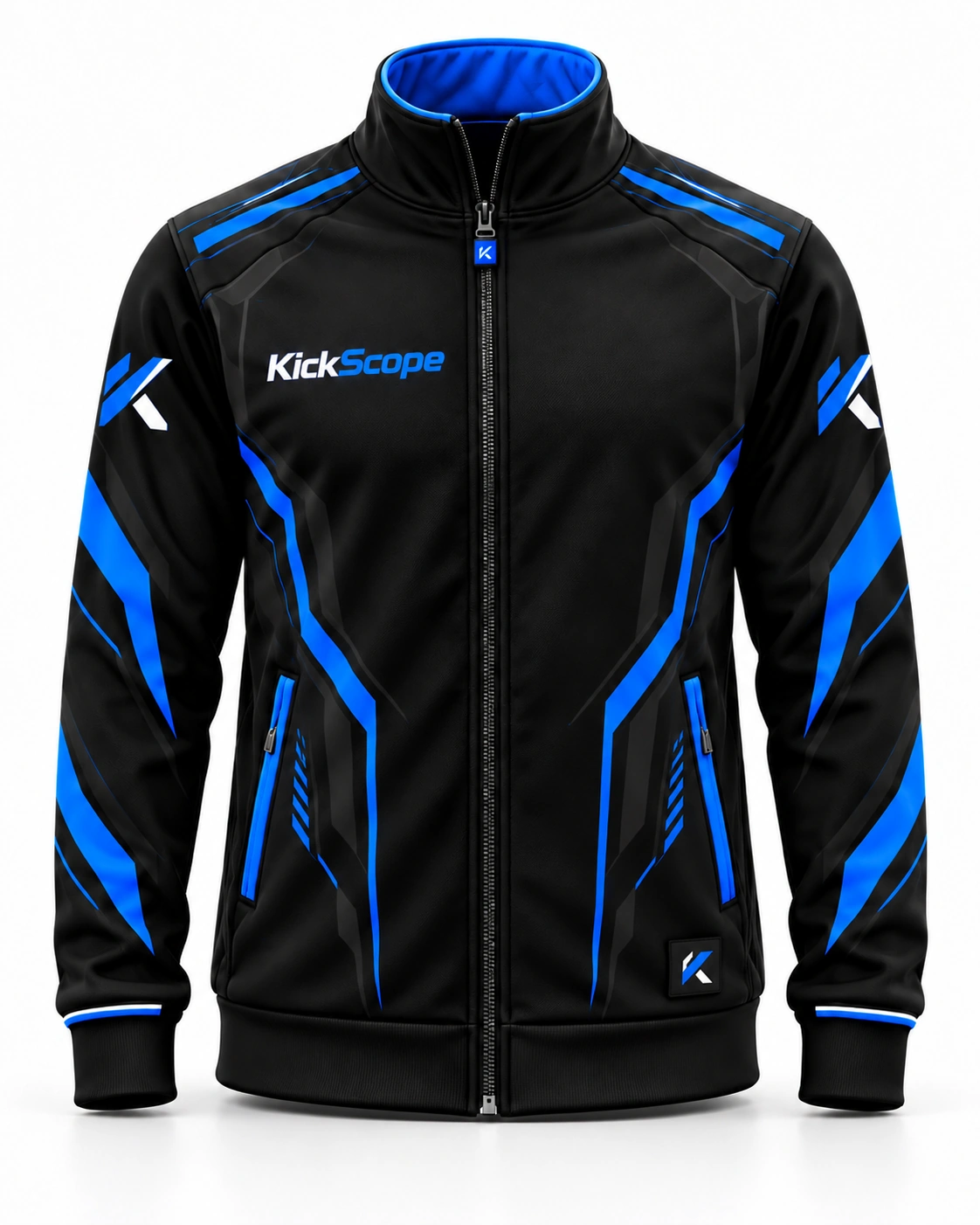 KickScope E-Sport Trainingsjacke – Schwarz-Blau – Vorderansicht