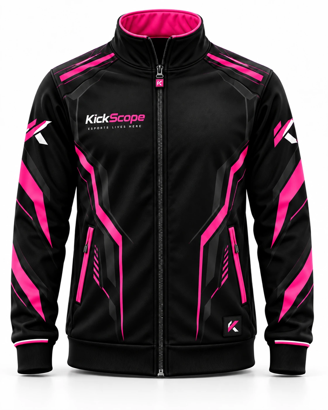 KickScope E-Sport Trainingsjacke – Schwarz-Pink - Vorderansicht