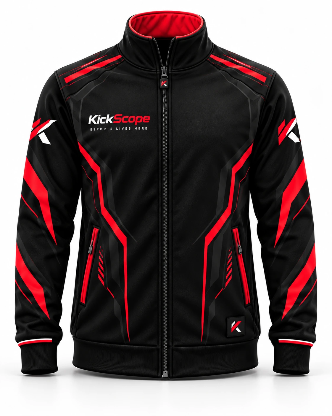 KickScope E-Sport Trainingsjacke – Schwarz-Rot - Vorderansicht