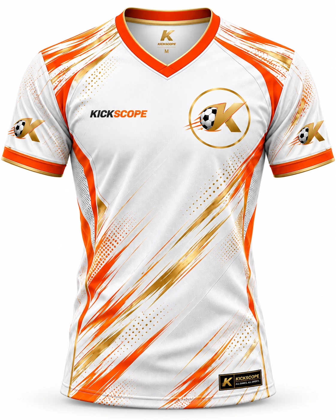 KickScope Ausweichtrikot – Weiß-Orange-Gold, Nummer 10 - Vorderansicht